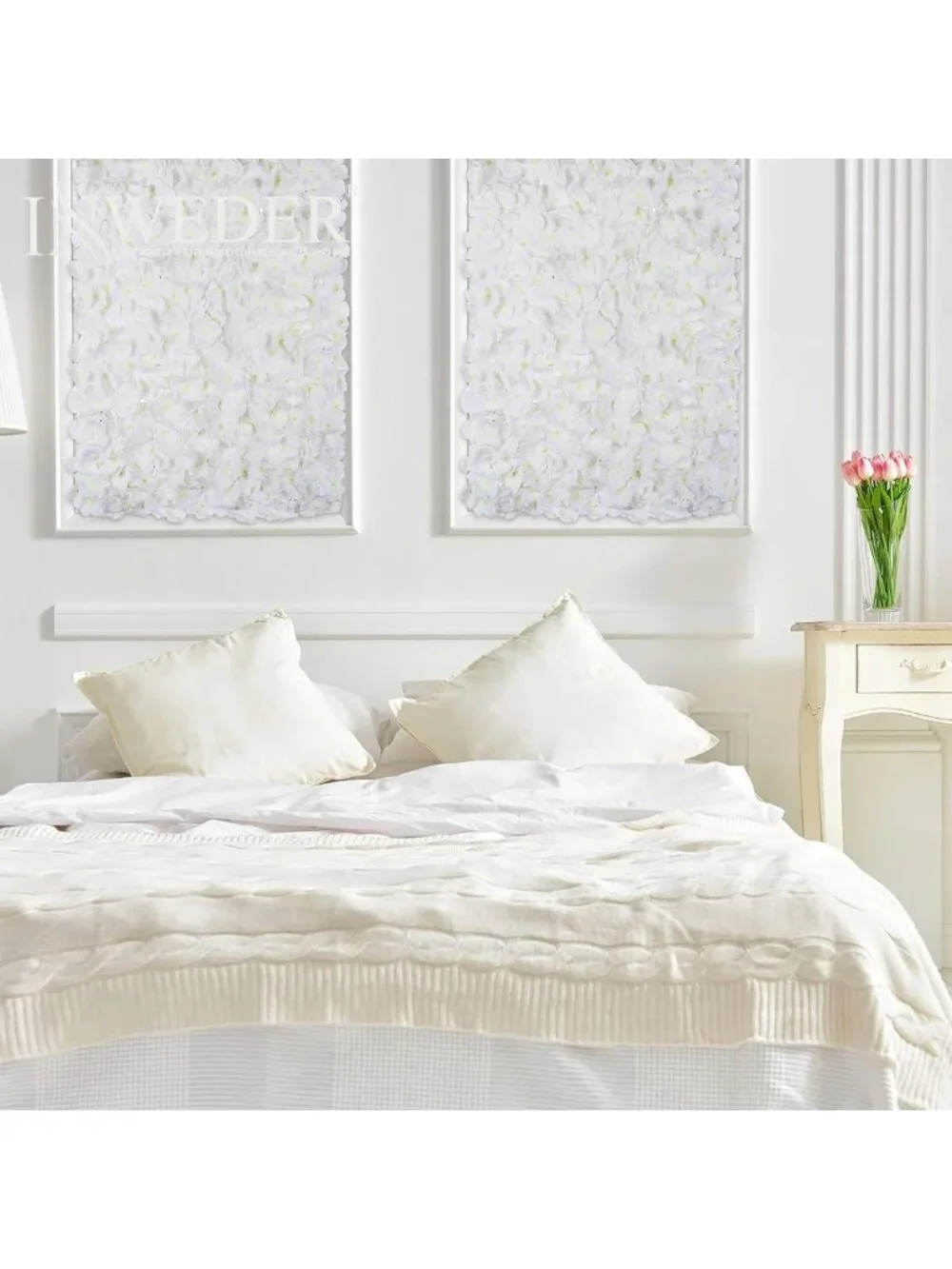 Set of 6 White Artificial Flower Wall Panels - 24x16 Inch Floral Decor